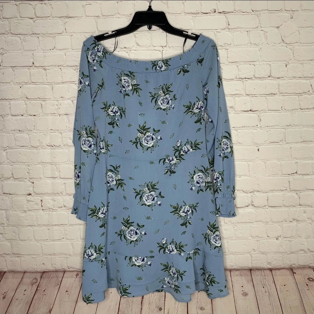 New H&M Divided Womens Blue Floral Long Sleeve Mini Dress Size 12 NWT